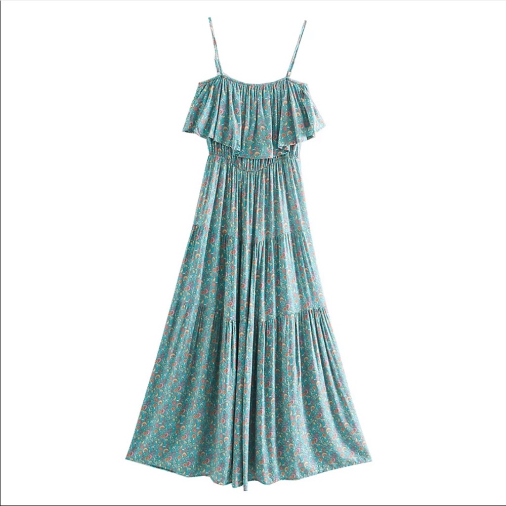 Ruffle Cami Boho Floral Gypsy Print Maxi Dress - Picture 14 of 16
